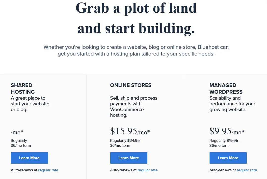 BlueHost Web Hosting Plans