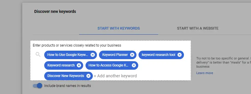 Get keyword idea by entering multiple keywords