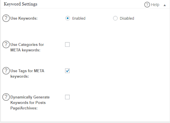 All in One SEO Pack Keyword Settings