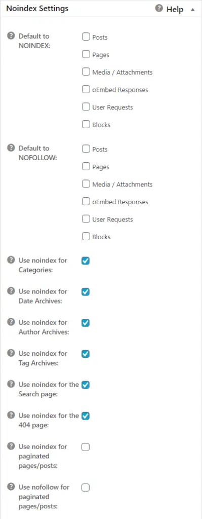 All in One SEO Pack Noindex Settings