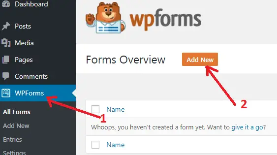 WPForms menu item