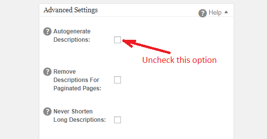 All in One SEO Pack Uncheck Auto Generate Option