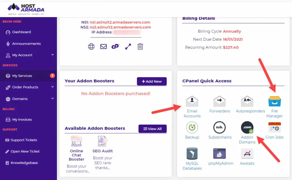 User Interface of HostArmada