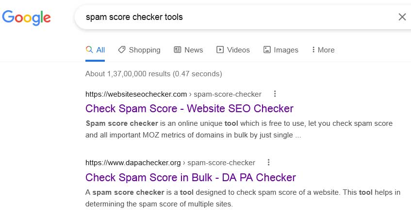 Spam checker tool on google search