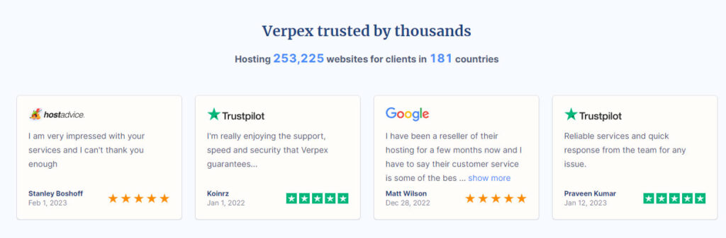 Verpex Web Hosting Trusted Score