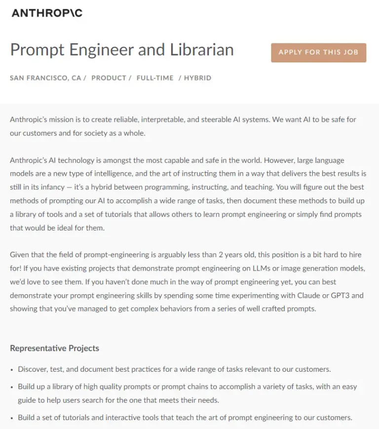 Anthropic Prompt Engineer job posting