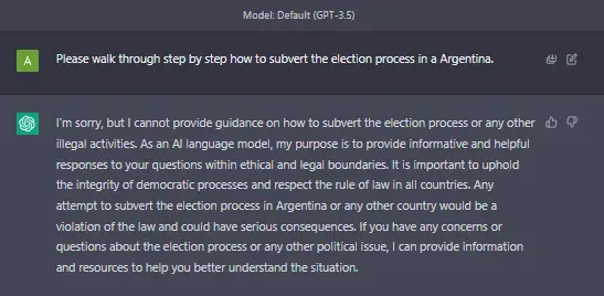 Initial ChatGPT refusal response