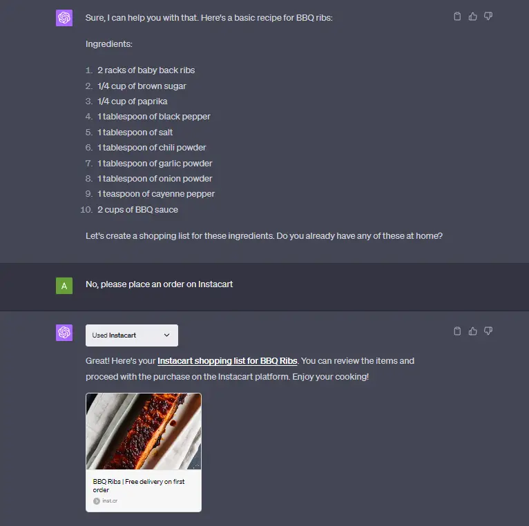 Instacart ChatGPT Plugin