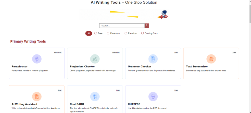 The list of tools that paraphrasingtool.ai offers is extensive