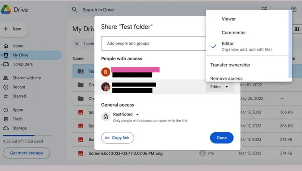 Google Drive Ownership Transfer - select