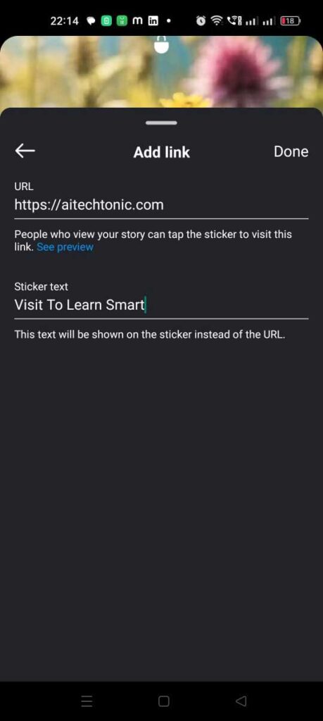 Write Link and Link Text on Instagram Story Link Sticker