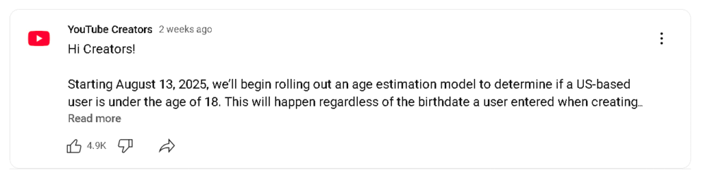 YouTube Deploys AI to Age-Verify Users in the U.S