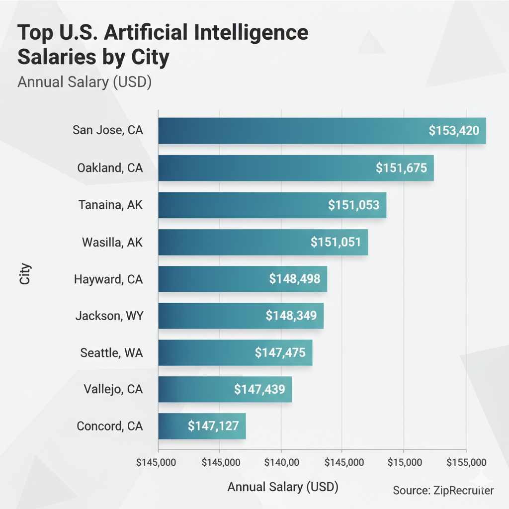 Top U.S. Artificial Intelligence Salaries by City