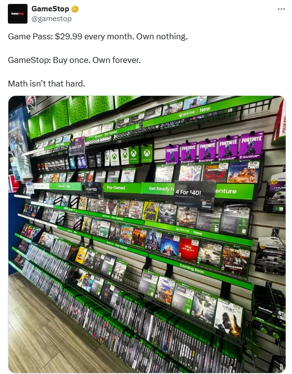 GameStop jumped on the Game Pass price rise. Image credit: GameStop / Twitter.