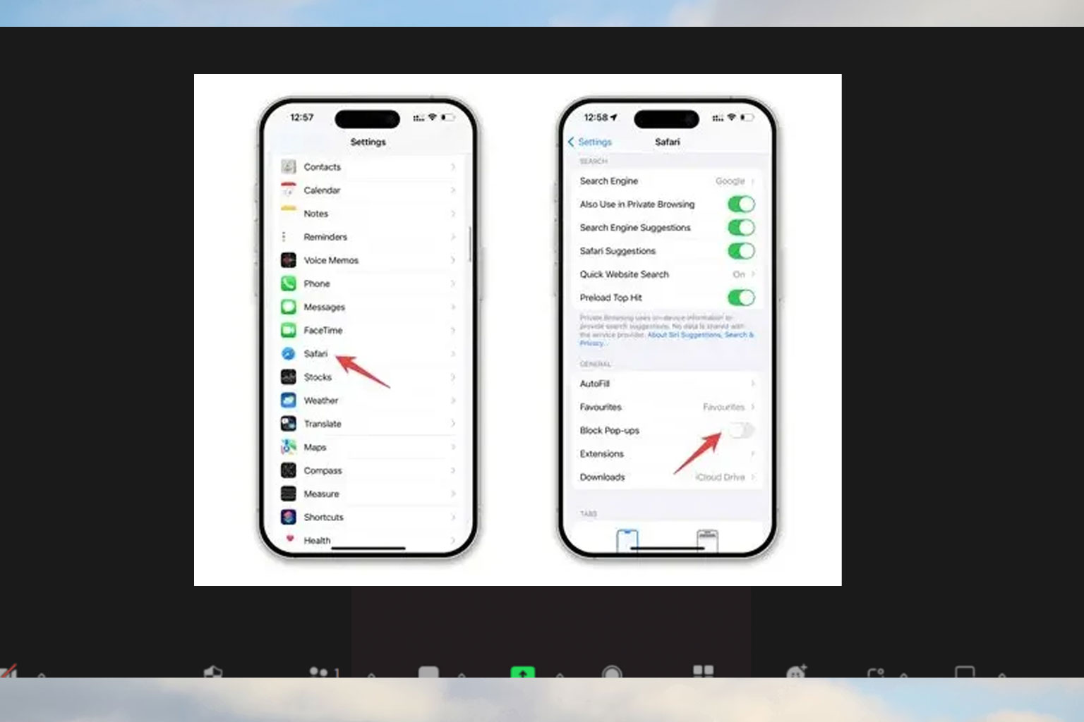 How to turn off the pop-up blocker on an iPhone?